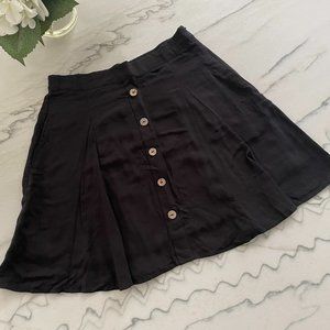 ModCloth | Black Skater Skirt with Button Front Detail | M